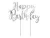 Topper na tort happy birthday, srebrny, 22,5cm
