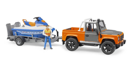 Bruder 02599 land rover z lawetą ,skuterem i figurką 