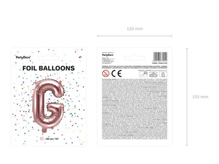 Balon foliowy litera "g", 35cm, różowe złoto