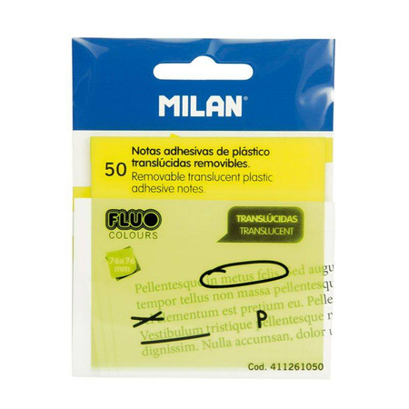 Milan Karteczki samoprzylepne fluo żółte przezroczyste 76x76mm 50szt 075943