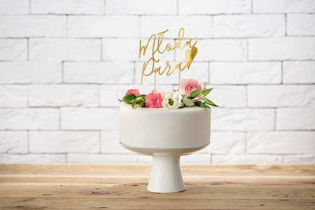 Topper na tort młoda para, złoty, 22,5cm