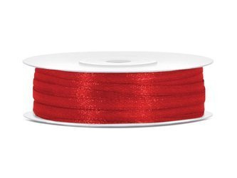Tasiemka satynowa, czerwony, 3mm/50m