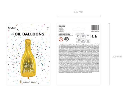 Balon foliowy butelka - happy new year, 32x82cm, złoty