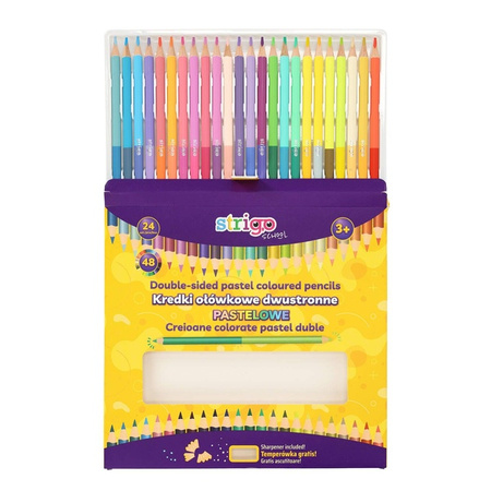 Strigo Kredki ołówkowe trójkątne dwukolorowe pastelowe 24 szt 48 kol 810689