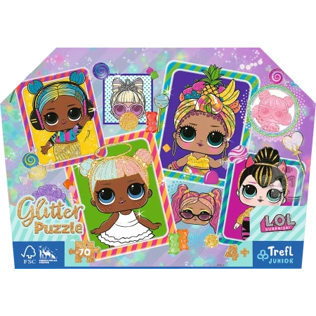 Puzzle Trefl 70 glitter w kuferku Kolorowe laleczki L.O.L. 530162