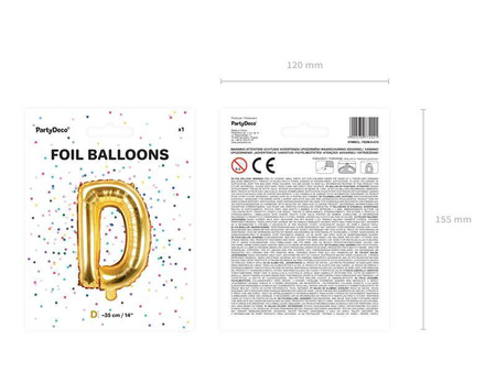 Balon foliowy litera "d", 35cm, złoty