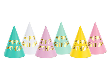 Czapeczki Happy Birthday mix 6szt 16cm 142558