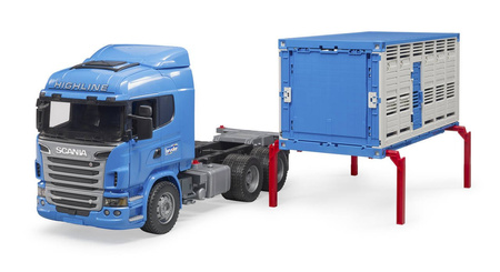 Bruder 03549 scania r z kontenerem i figurką krowy 