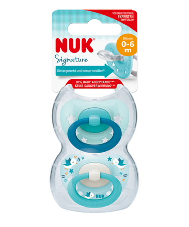 Nuk Smoczek uspokajający silikonowy 0-6 m-cy Signature Night 2szt /box 382300