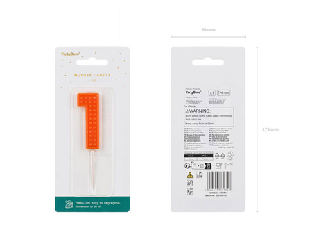 Świeczka urodzinowa Cyferka 1 6cm czerwony 031296