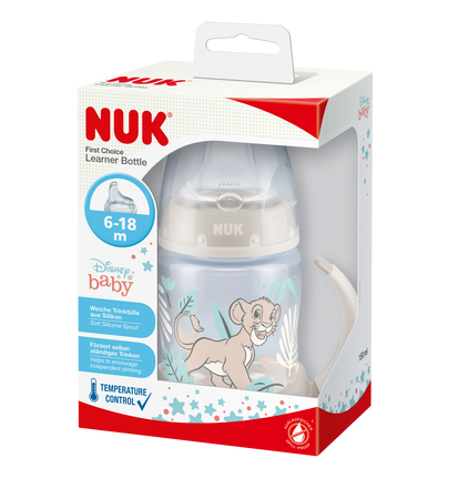 Nuk Butelka FC 150ml z uchwytem i wskaźnikiem temp. Disney Król Lew ustnik silikonowy niekapek 418702