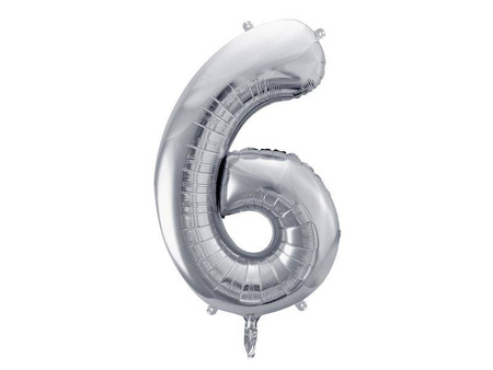 Balon foliowy cyfra "6", 86cm, srebrny