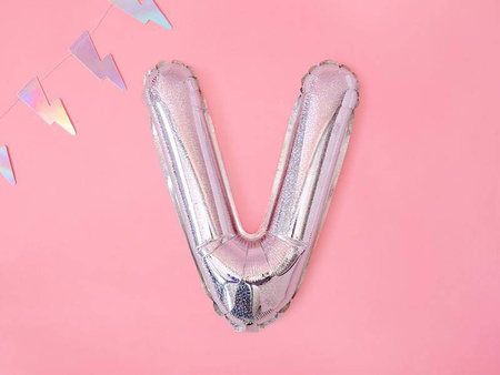 Balon foliowy litera "v", 35cm, holograficzny