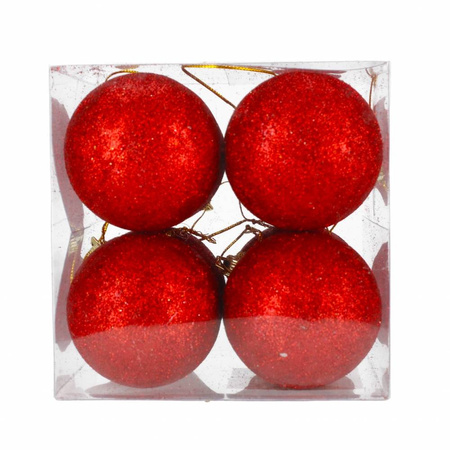 Bombki brokatowe pudełko 8szt czerwone 226486