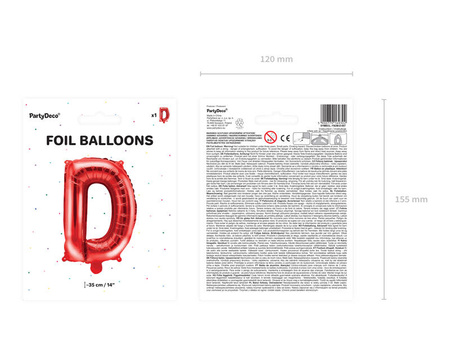 Balon foliowy litera D czerwony 35cm 169302
