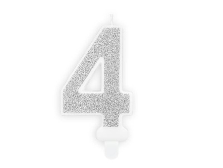 Świeczka urodzinowa cyferka 4, srebrny, 7cm