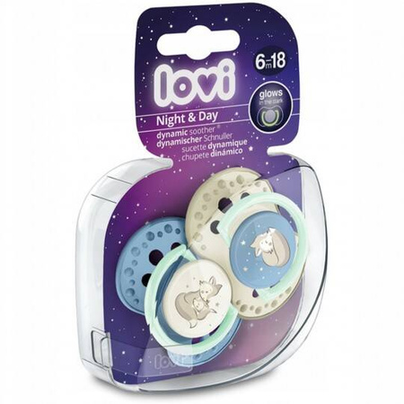 Lovi Smoczek silikonowy dynamiczny 6-18 m 2szt Night&Day Boy 874473