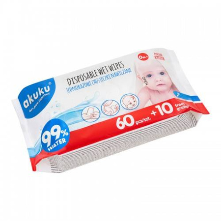 Akuku Jednorazowe chusteczki nawilżane wodą 70 szt (24) 000319