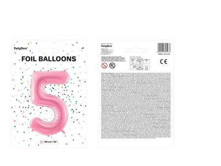 Balon foliowy cyfra 5 różowy 86cm 795037