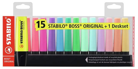 Zakreślacze stabilo boss original 15 sztuk z podstawką