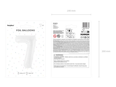 Balon foliowy cyfra 7 86cm biały 008779