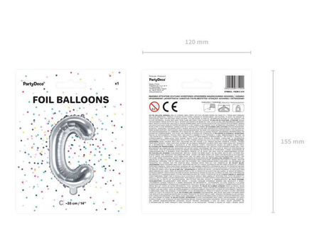 Balon foliowy litera "c", 35cm, srebrny