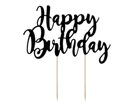 Topper na tort happy birthday, czarny, 22,5cm
