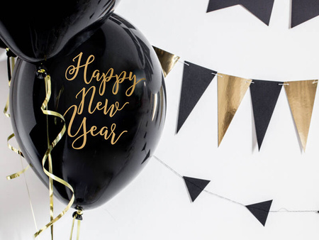 Balony 30cm Happy New Year Pastel Black 6szt 762664