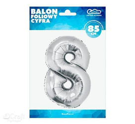 BALON FOLIOWY CYFRA 8 SREBRNA 92CM 640387