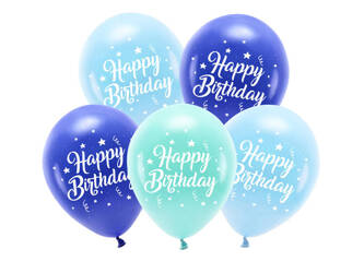 Balon ECO 26cm Happy Birthday niebieski 5szt 041004