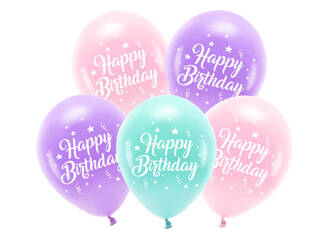 Balon ECO 26cm Happy Birthday różowy 5szt 041028