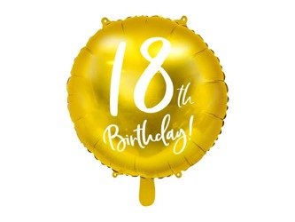 Balon foliowy 18th birthday, złoty, średnica 45cm