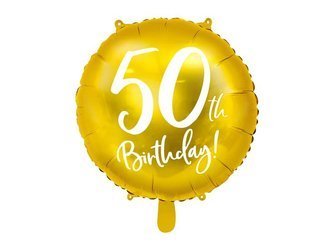 Balon foliowy 50th birthday, złoty, średnica 45cm