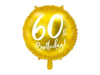 Balon foliowy 60th birthday, złoty, średnica 45cm