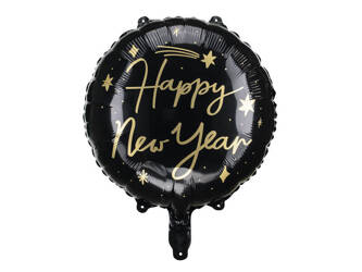 Balon foliowy Happy New Year 45cm czarny 007741