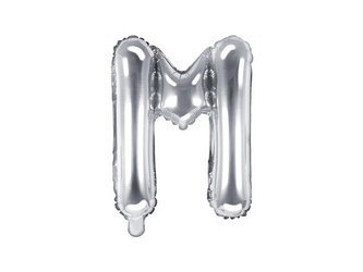 Balon foliowy litera "m", 35cm, srebrny
