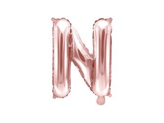 Balon foliowy litera "n", 35cm, różowe złoto