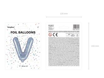 Balon foliowy litera "v", 35cm, holograficzny