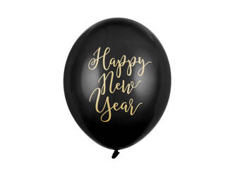 Balony 30cm Happy New Year Pastel Black 6szt 762664