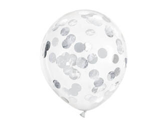 Balony z konfetti kółka 30cm srebrny 6szt 173927