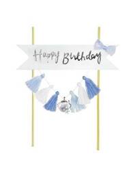 Dekoracja tortu Happy Birthday frędzelki niebieskie 210102