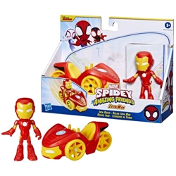 Marvel F1459/F3992 Spidey i przyjaciele Iron Man z pojazdem Figurka 10 cm 941810