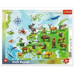 Puzzle trefl 25 ramkowe mapa Europy ze zwierzętami 313413