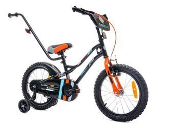 Rowerek 14'' Tiger Bike z pchaczem czarno-pomarańczowo-turkusowy 640101