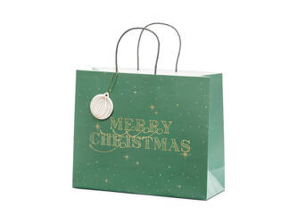 Torebka na prezenty Merry Christmas zielona 32,5x26,5x11,5cm 185203
