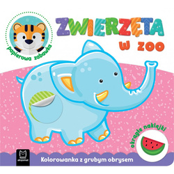 Zwierzęta w zoo. Kolorowanka z grubym obrysem, okrągłe naklejki, papierowa zabawka 131116