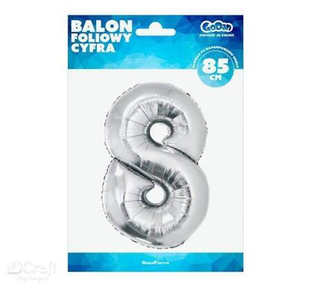 BALON FOLIOWY CYFRA 8 SREBRNA 92CM 640387