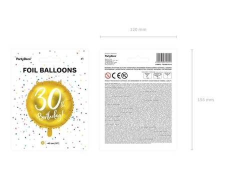 Balon foliowy 30th birthday, złoty, średnica 45cm