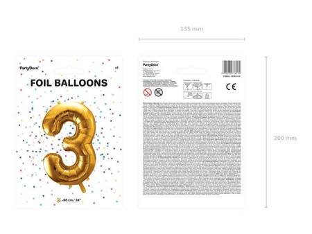 Balon foliowy cyfra "3", 86cm, złoty