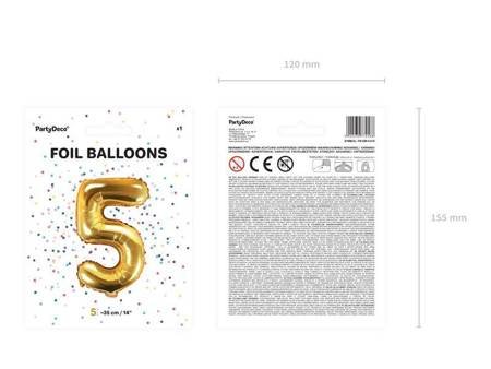 Balon foliowy cyfra 5 złoty 35cm 772588